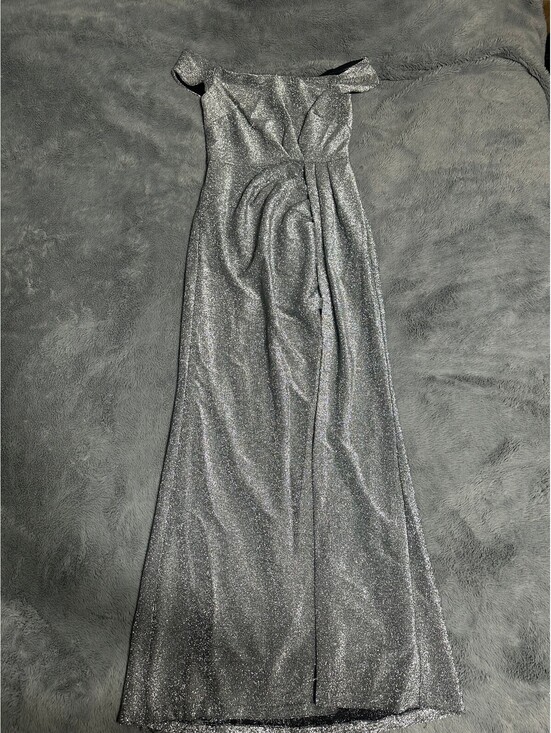 Aqua Dresses & Skirts - Shine Bright in an Aqua Silver Off-the-Shoulder Dress!